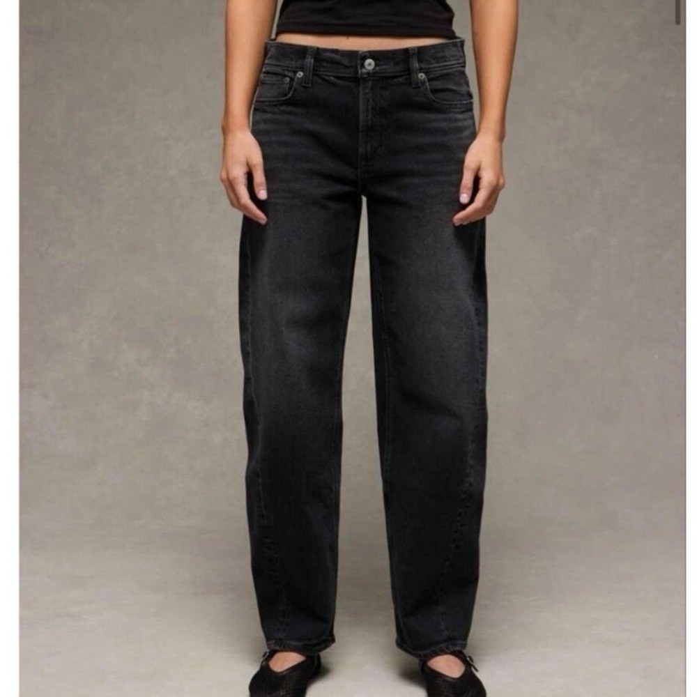 American Eagle Strigid High Rise Barrel Jeans Washed Black Sz 6 Long Denim